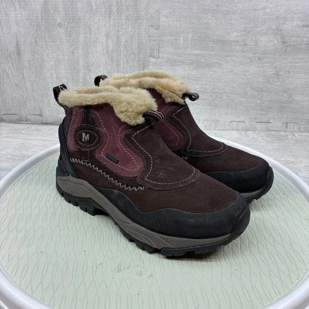 Merrell Sleet 6 Waterproof Boots Women's 7.5 Brown Suede Faux Fur Winter J82702